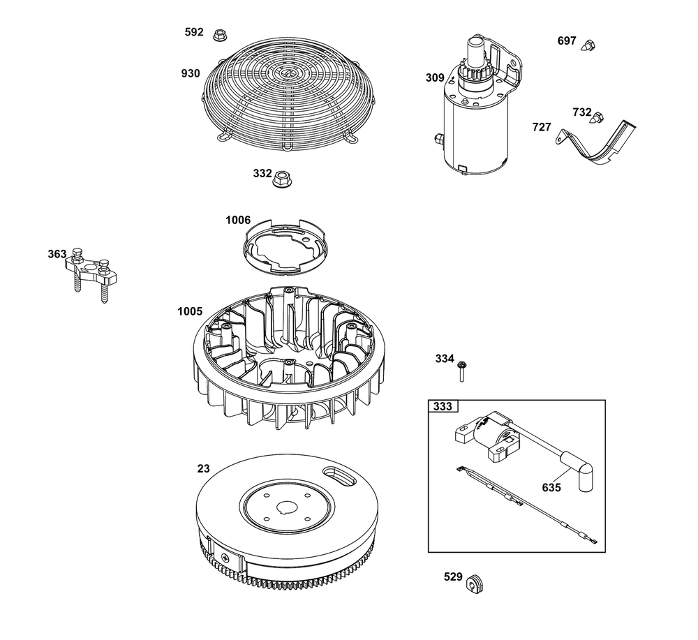 Flywheel, Ignition, And Starter Group Diagram and Parts List for 389445-0150-E1  Briggs and Stratton Engine